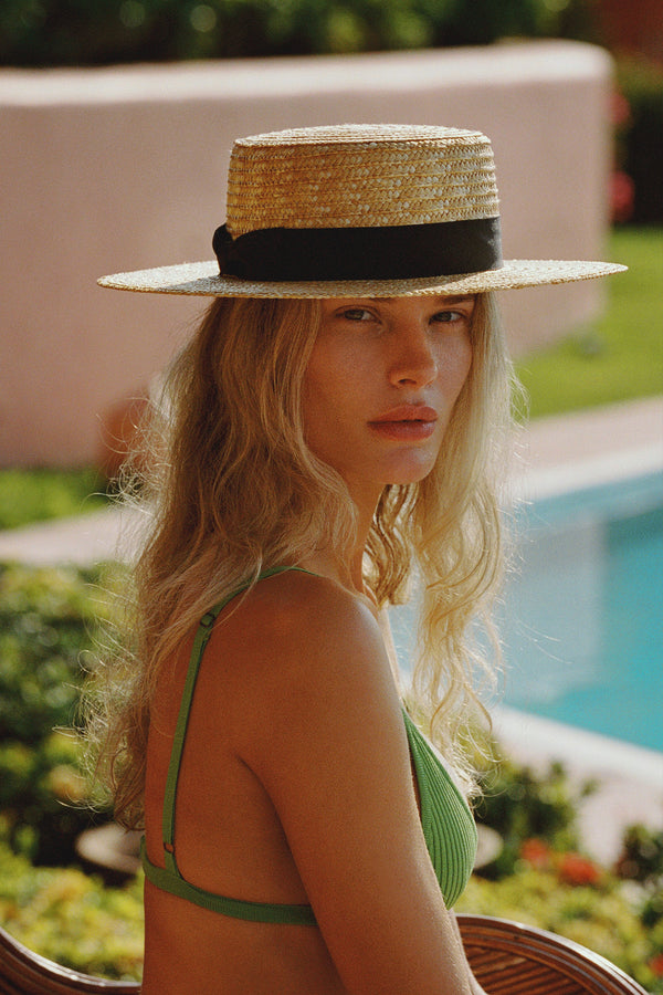 Spencer Boater Straw Hat with black ribbon