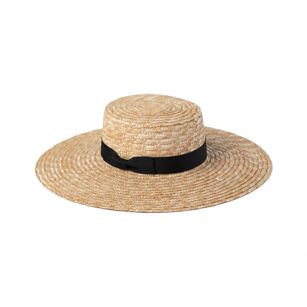 Spencer Boater Wide Straw Hat with black ribbon