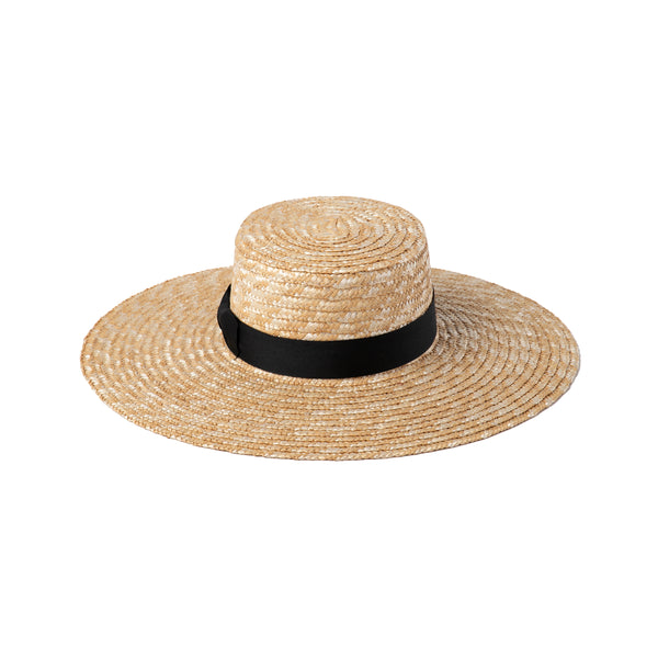 Spencer Boater Wide Straw Hat with black ribbon