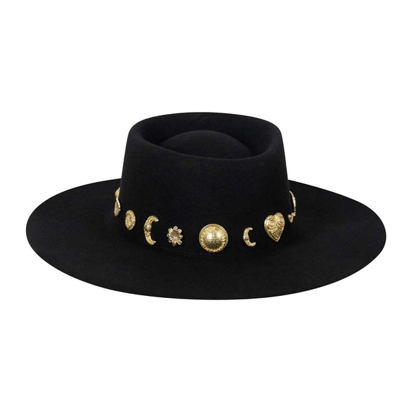 Cosmic Boater - Wool Felt Boater Hat in Black