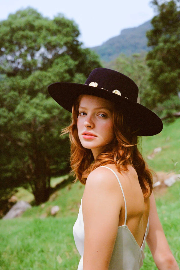 Cosmic Boater - Wool Felt Boater Hat in Black