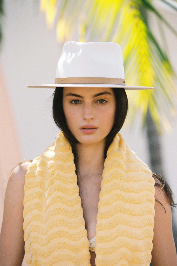 Diego - Wool Felt Fedora Hat with Vegan Leather Band (White  display picture 2