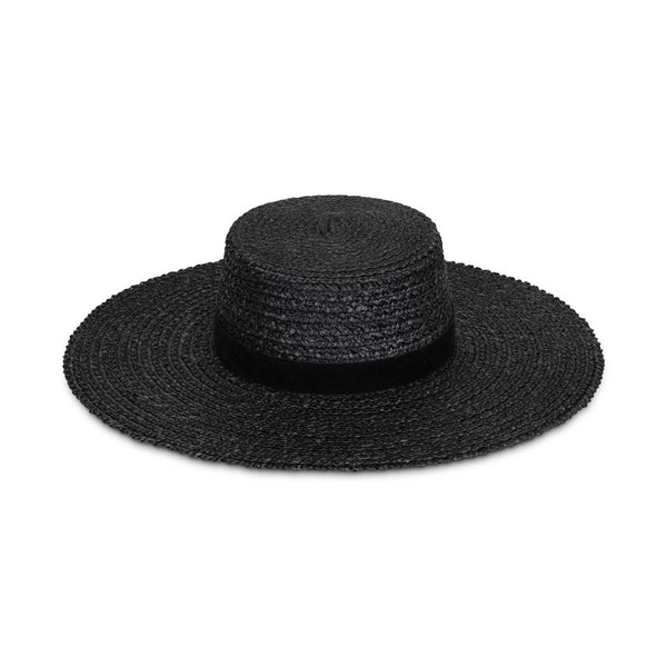 Mira Wide Boater - Straw Boater Hat in Black