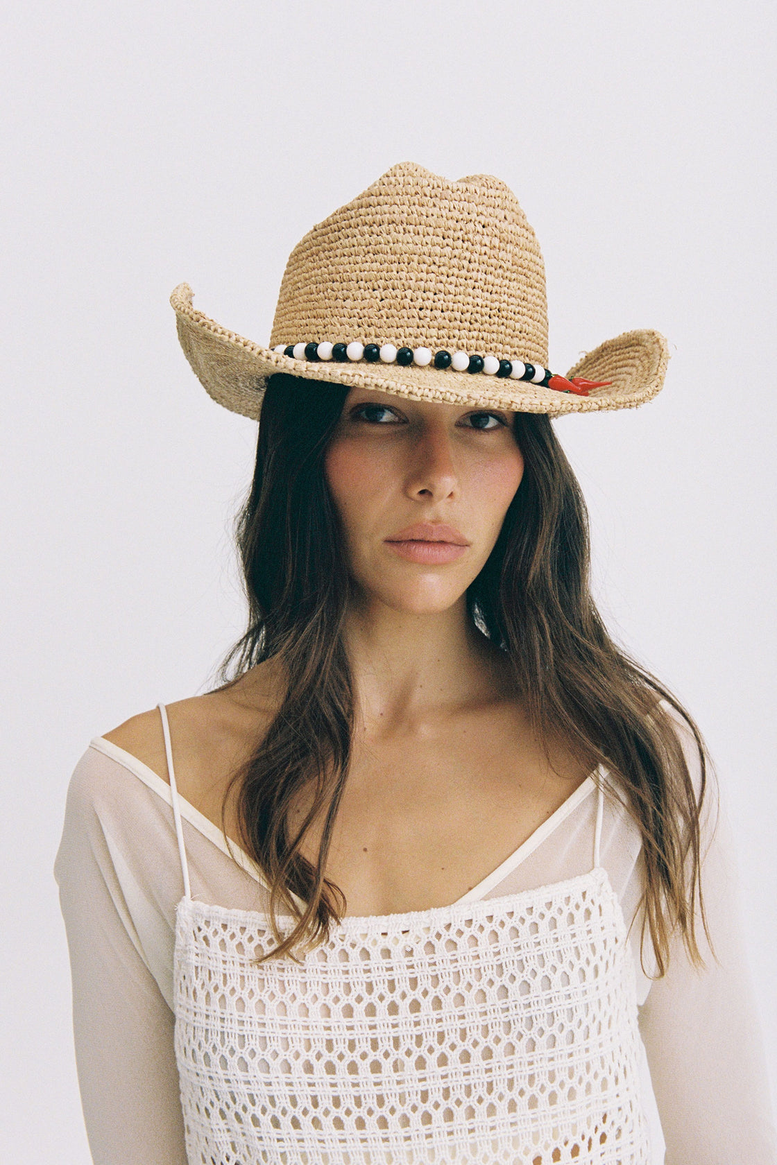 Raffia Cowboy Hat with Glass Chili Beads | Lack of Color