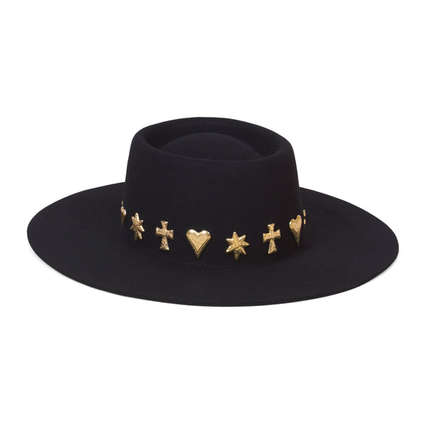 Celestial Boater - Wool Felt Boater Hat in Black