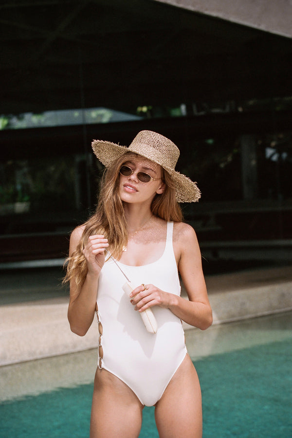 Womens Sunnydip Fray Boater - Straw Boater Hat in Natural