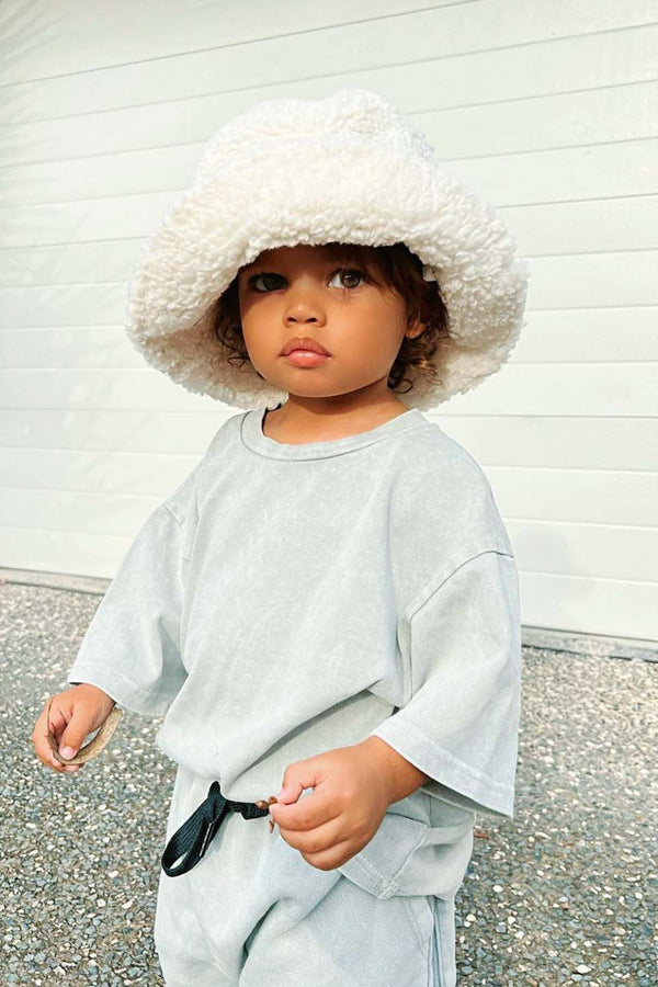 Kids Teddy Bucket - Teddy Bucket Hat in White