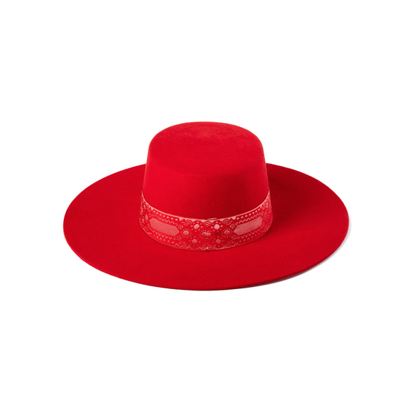 Womens The Sierra - Wool Felt Boater Hat in Red