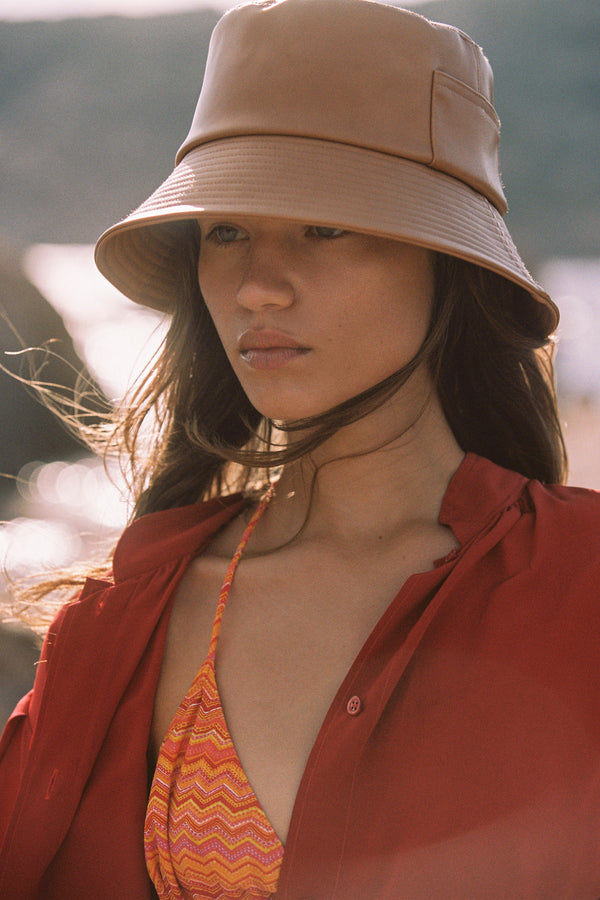 Wave Vegan Leather Bucket Hat (Tan) | Lack of Color display picture 2