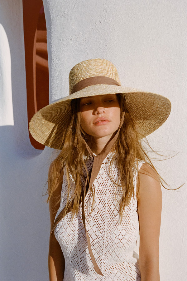 Paloma Sun Hat - Straw Boater Hat in Natural